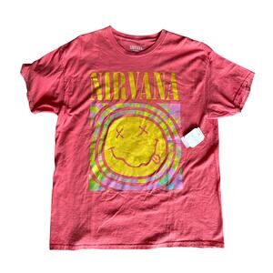 Altar'd State Nirvana Smiley Face T shirt Coral M/L